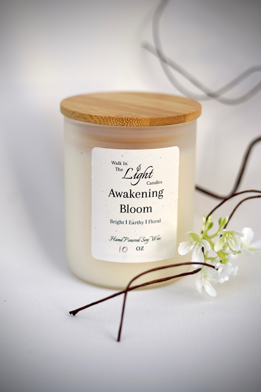 Awakening Bloom candle soft natural light